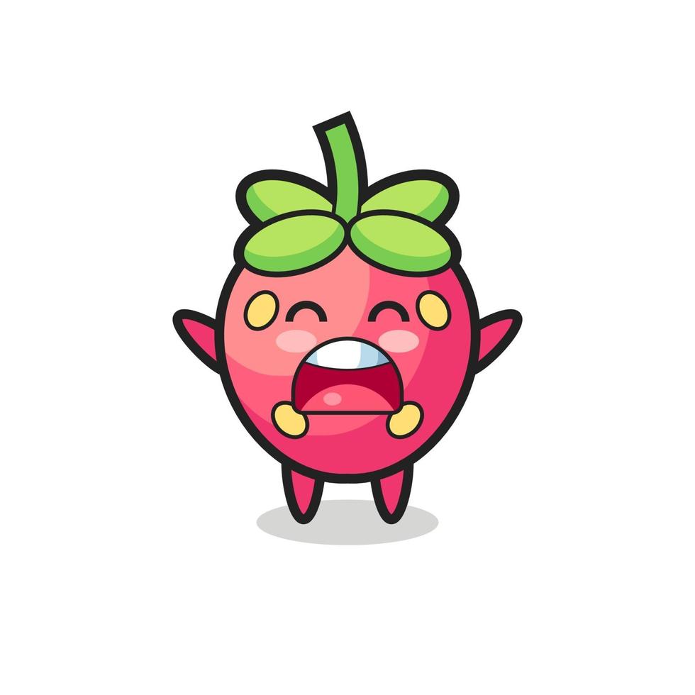 cute strawberry mascot with a yawn expression vector