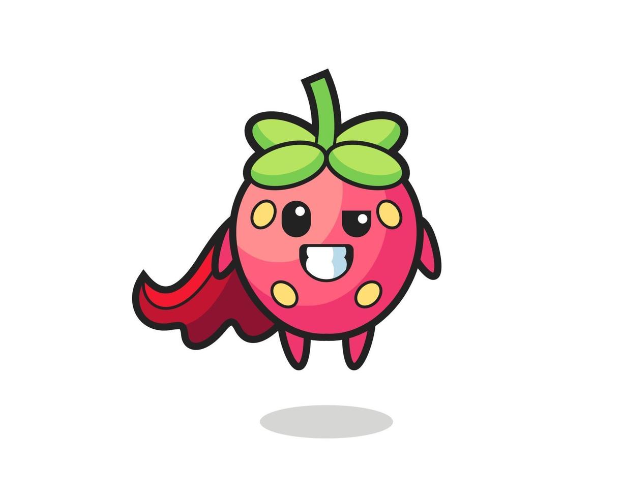 the cute strawberry character as a flying superhero vector