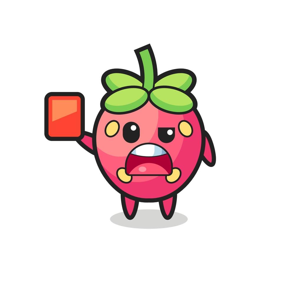 strawberry cute mascot as referee giving a red card vector
