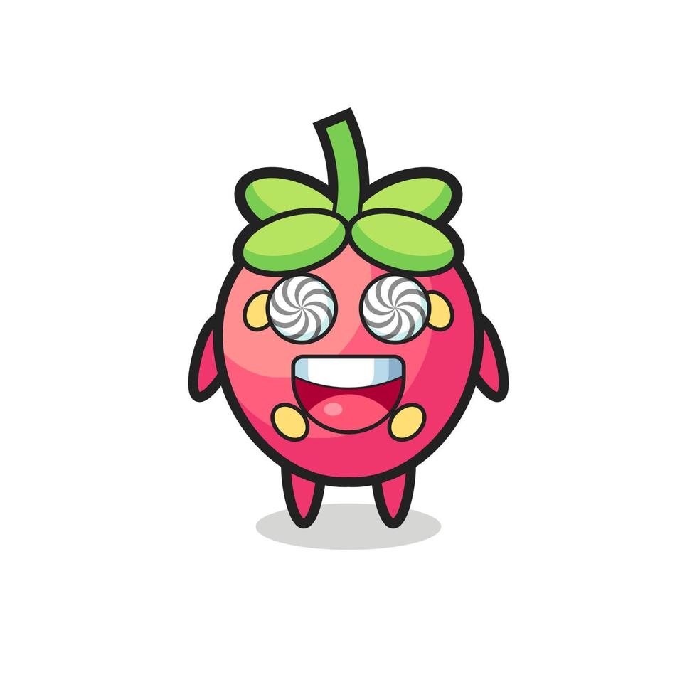 cute strawberry character with hypnotized eyes vector