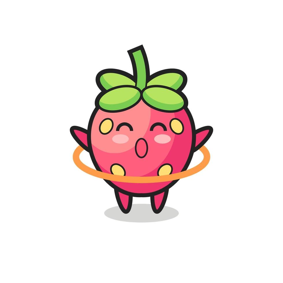 cute strawberry cartoon is playing hula hoop vector