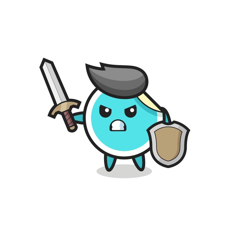 cute sticker soldier fighting with sword and shield vector