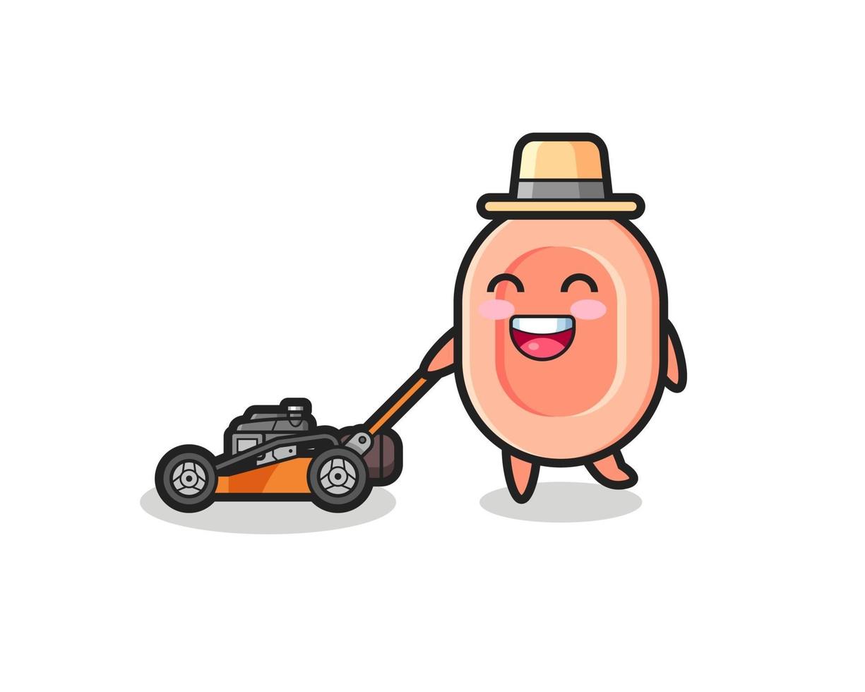 illustration of the soap character using lawn mower vector