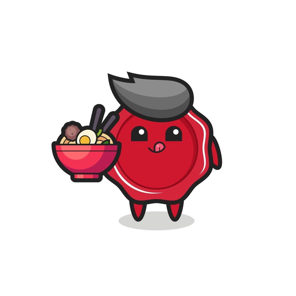 lindo personaje de cera de sellado comiendo fideos vector