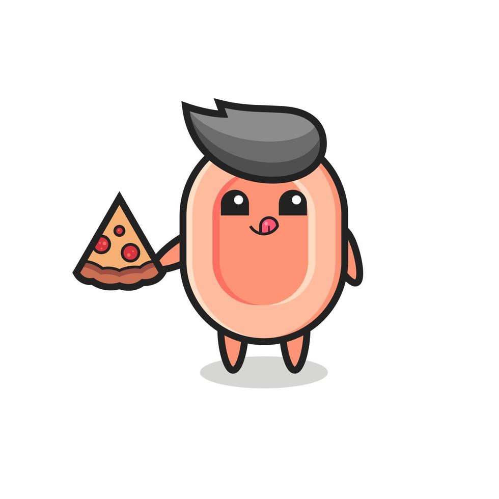 cute soap cartoon eating pizza vector