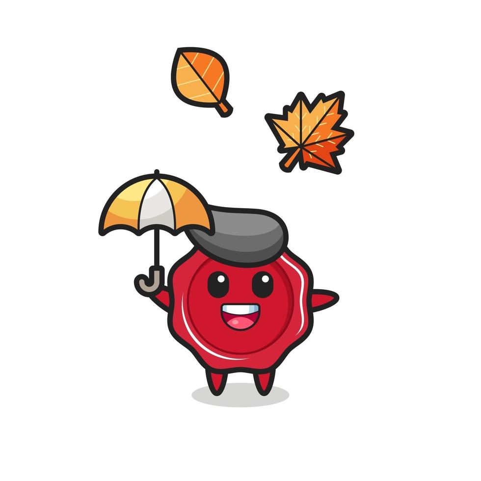 caricatura del lindo lacre sosteniendo un paraguas en otoño vector