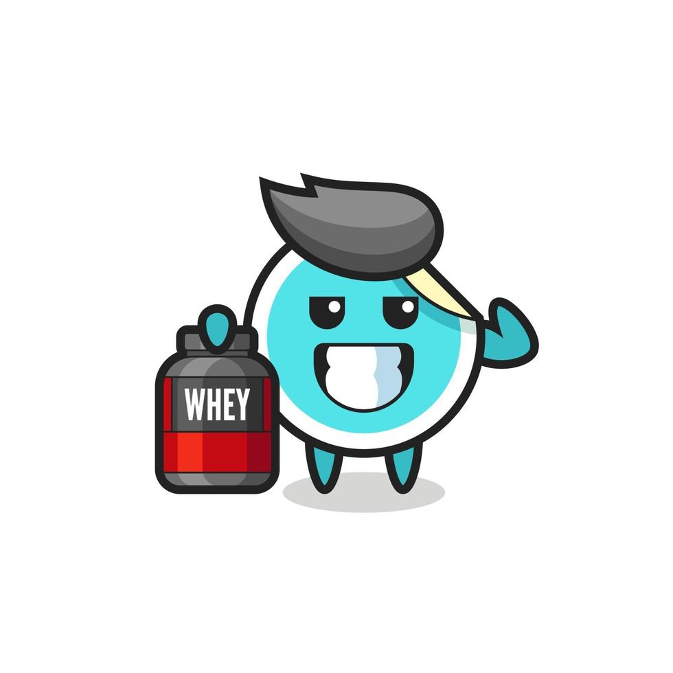 the muscular sticker character is holding a protein supplement vector