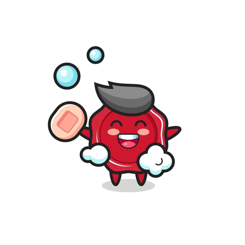 sealing wax character is bathing while holding soap vector