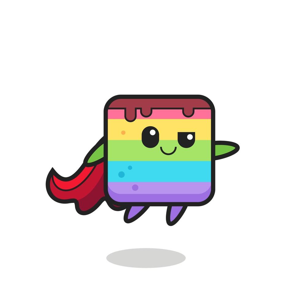 lindo personaje de superhéroe de pastel de arco iris está volando vector