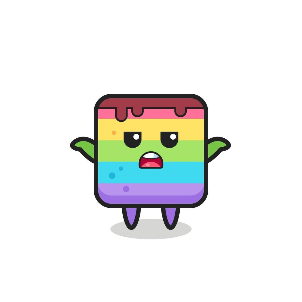 personaje de mascota de pastel de arco iris que dice no sé vector