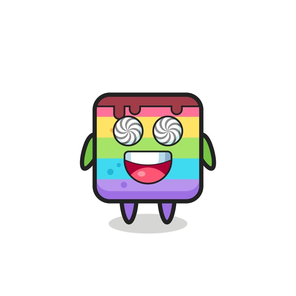 cute rainbow cake character with hypnotized eyes vector