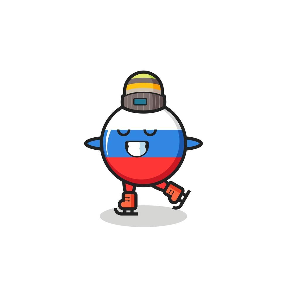 russia flag badge cartoon as an ice skating player doing perform vector