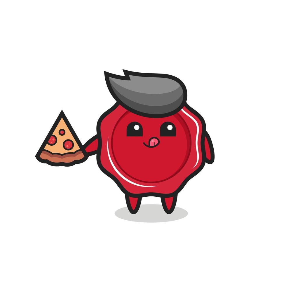 cute sealing wax cartoon eating pizza vector