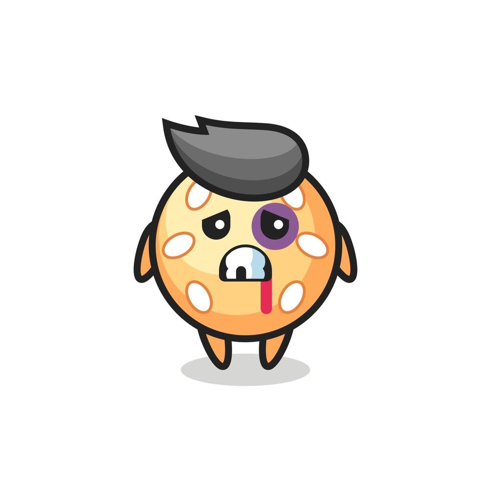 injured sesame ball character with a bruised face vector