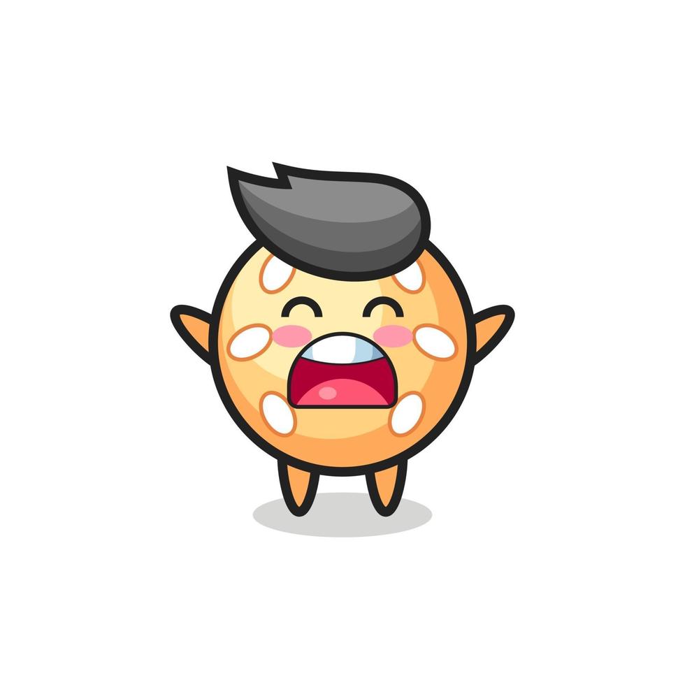 cute sesame ball mascot with a yawn expression vector