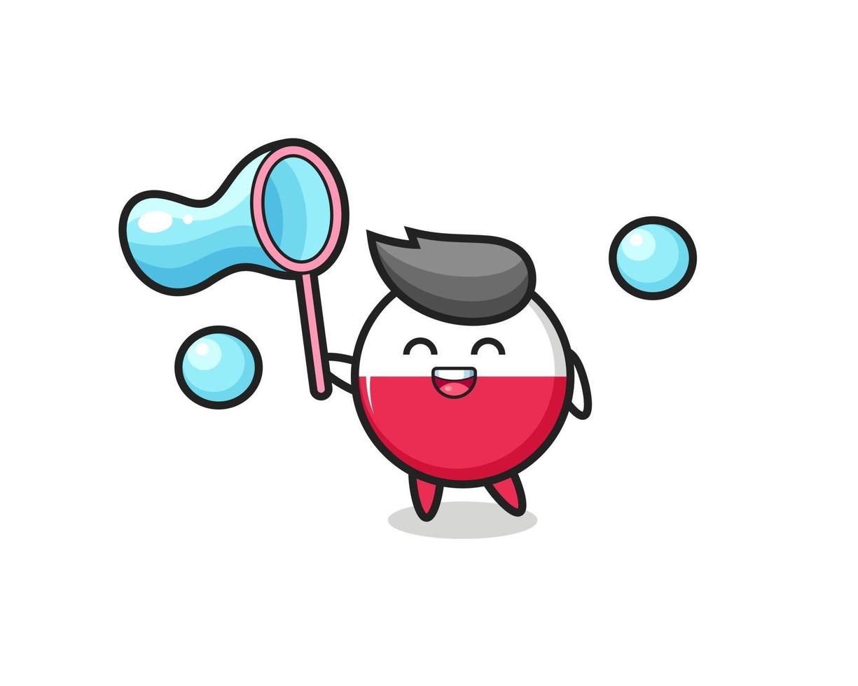 happy poland flag badge cartoon playing soap bubble vector