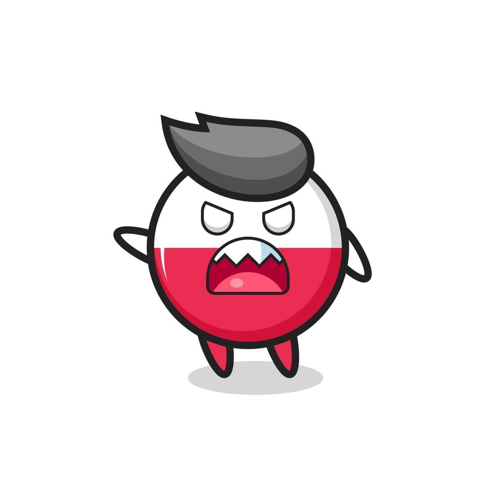 cute poland flag badge cartoon in a very angry pose vector