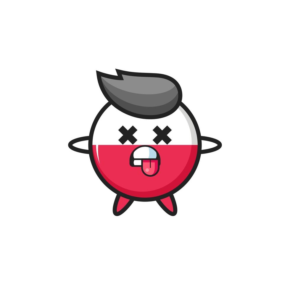 personaje de la linda insignia de la bandera de polonia con pose muerta vector