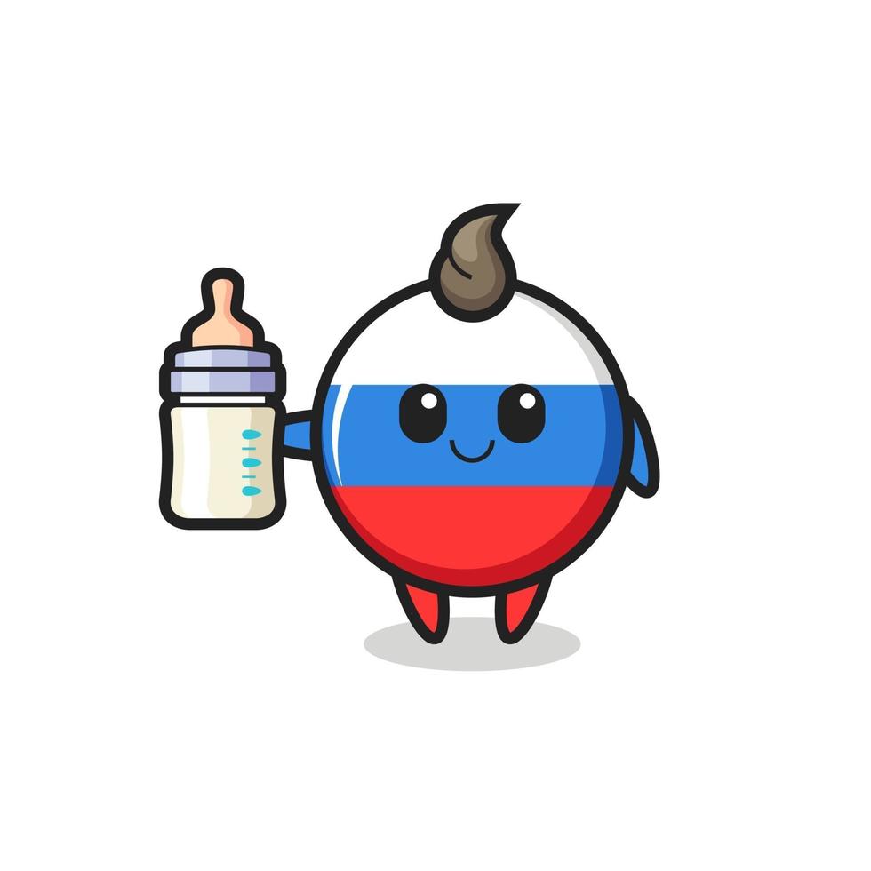 baby russia flag badge cartoon character with milk bottle vector