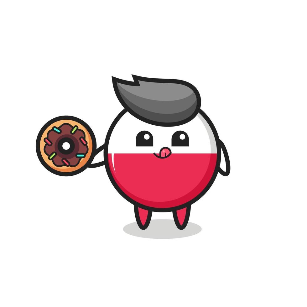 Ilustración de un personaje de insignia de la bandera de Polonia comiendo una rosquilla vector