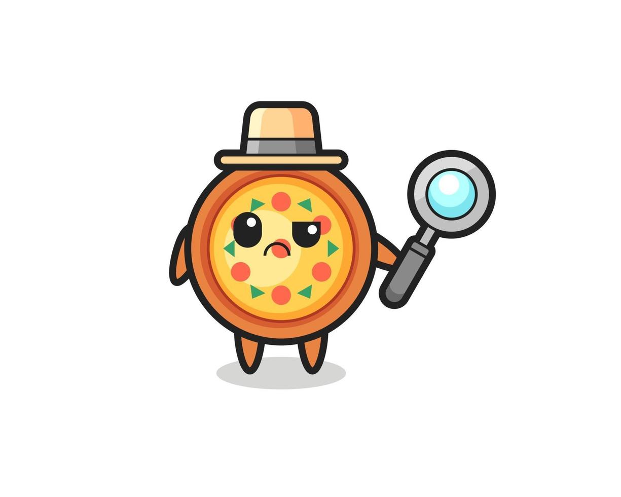 la mascota de la linda pizza como detective. vector
