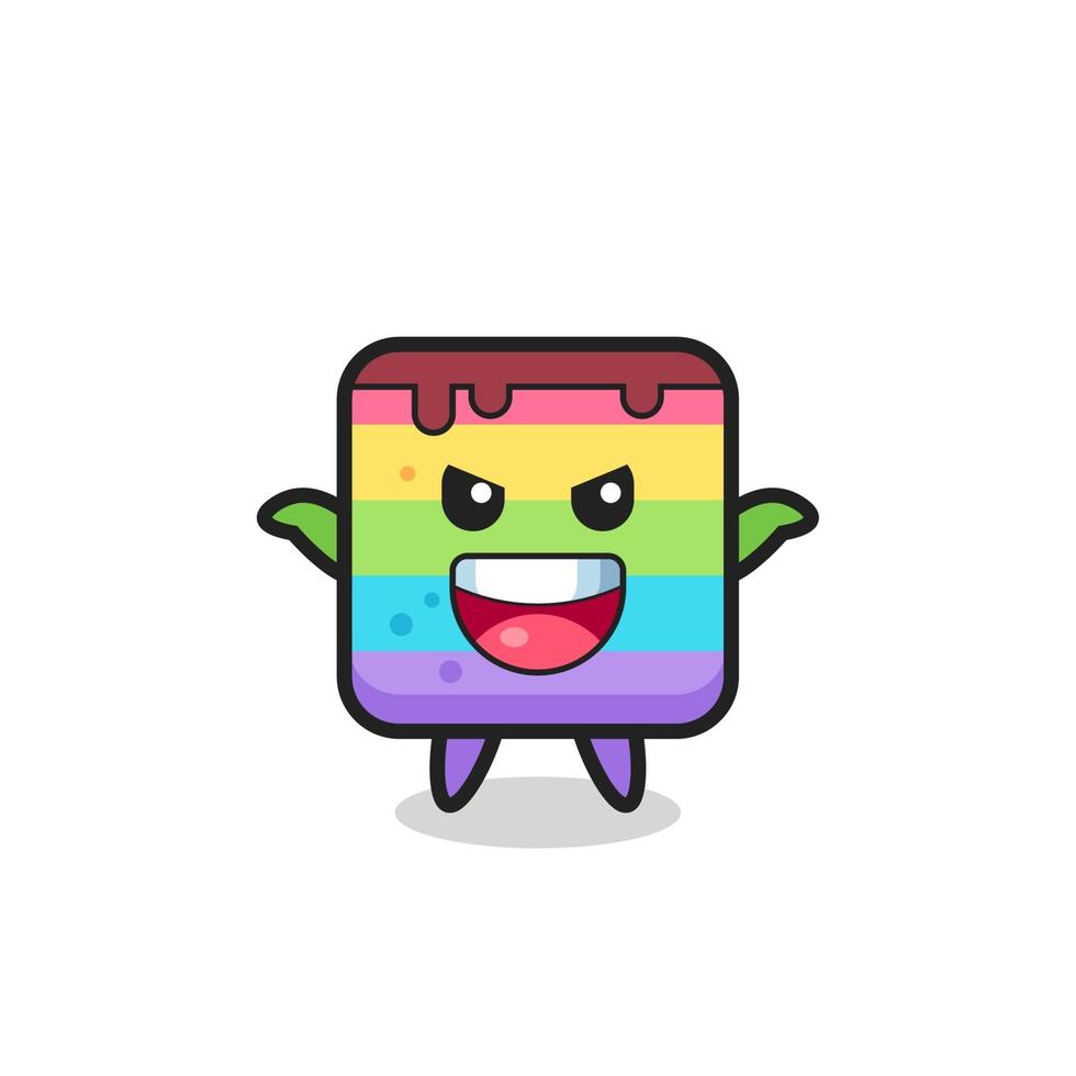 the illustration of cute rainbow cake doing scare gesture vector