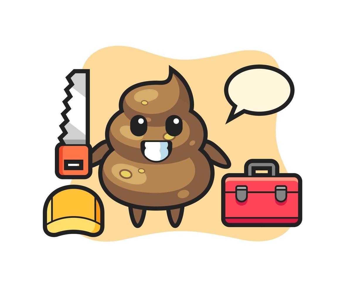 Illustration of poop character as a woodworker vector