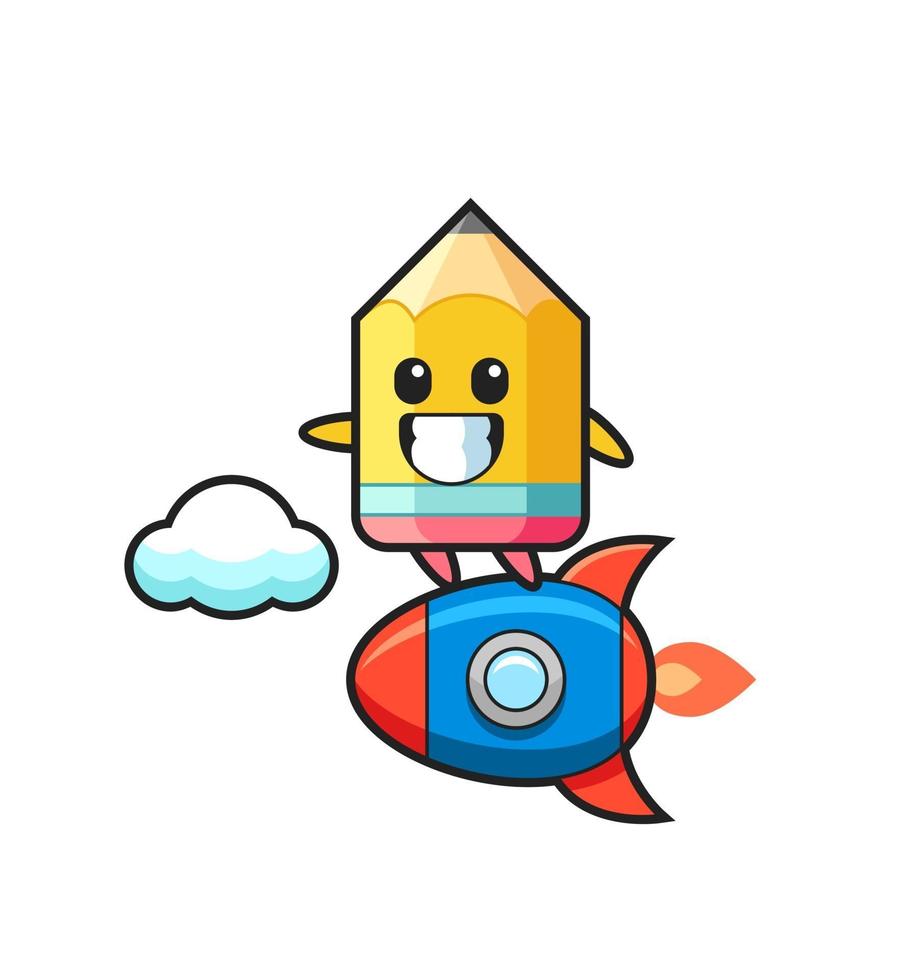 pencil mascot character riding a rocket vector