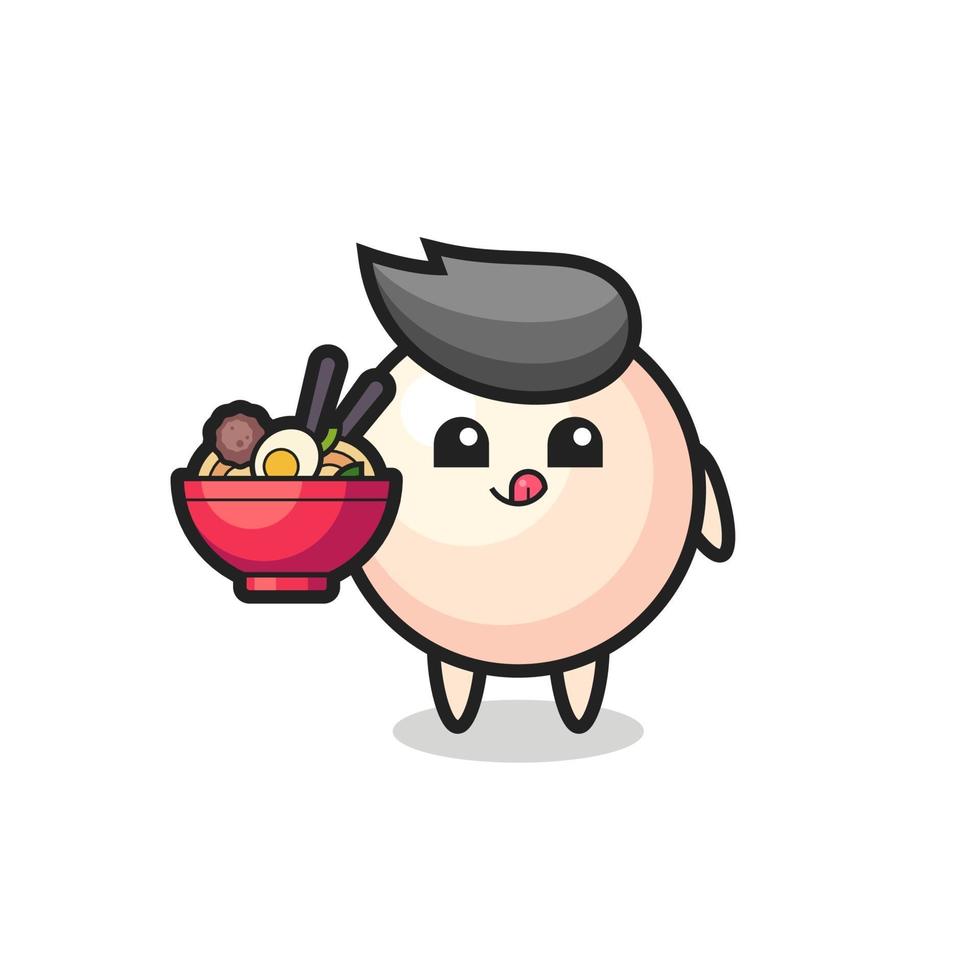 cute pearl character eating noodles vector