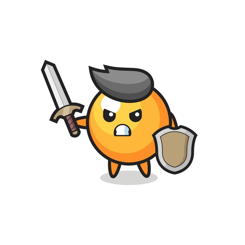 cute ping pong ball soldier fighting with sword and shield vector