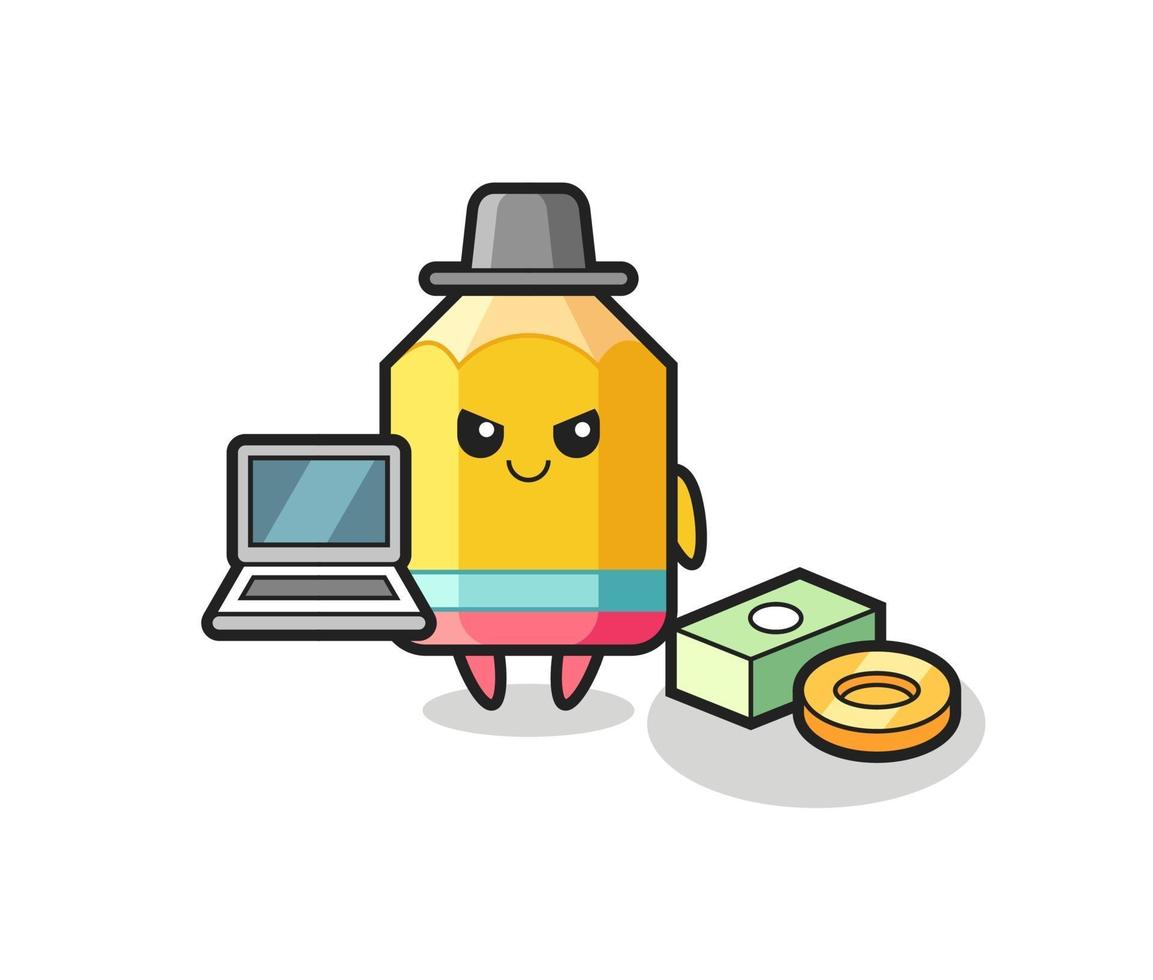 Mascot Illustration of pencil as a hacker vector