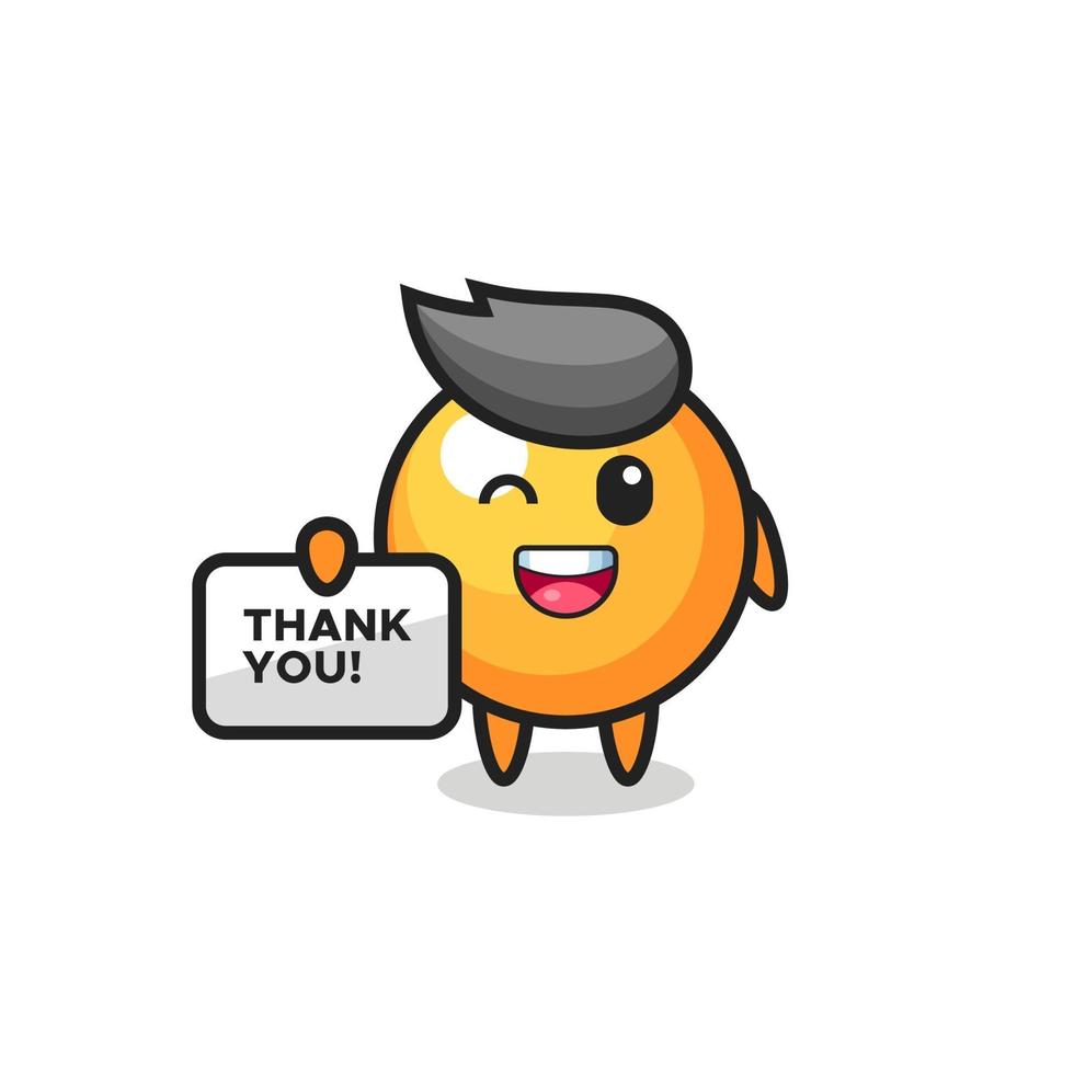 la mascota de la pelota de ping pong sosteniendo una pancarta que dice gracias vector