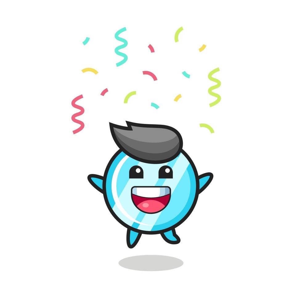 happy mirror mascot jumping for congratulation with colour confetti vector