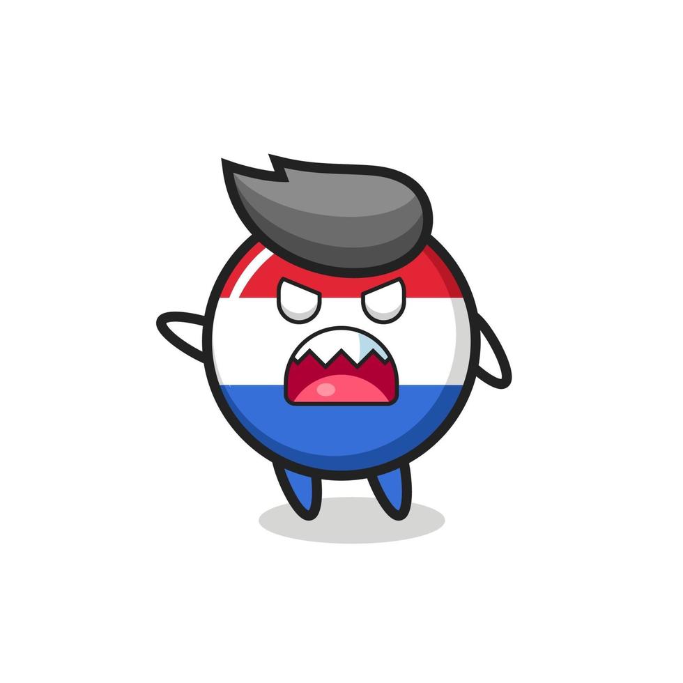 cute netherlands flag badge cartoon in a very angry pose vector