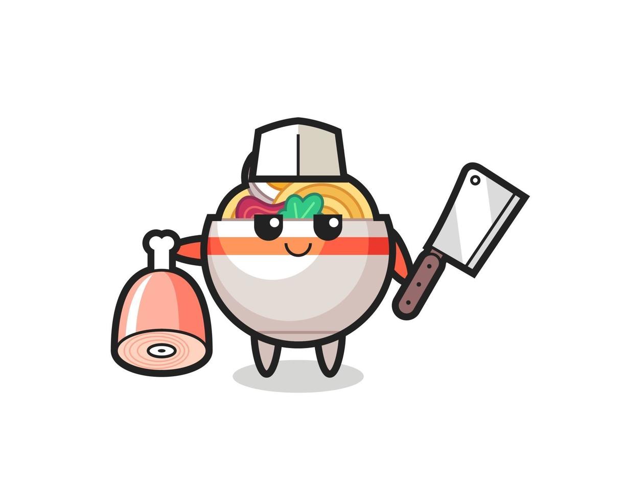 Illustration of noodle bowl character as a butcher vector