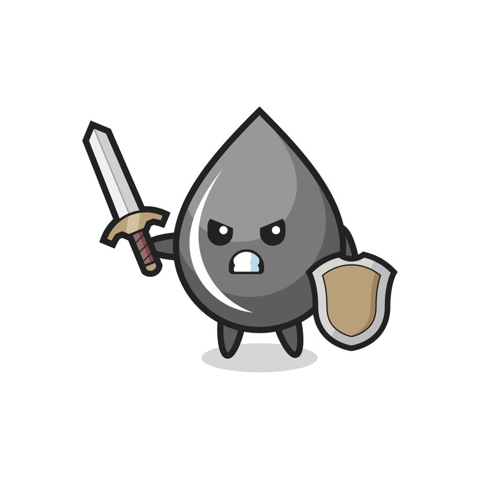 cute oil drop soldier fighting with sword and shield vector