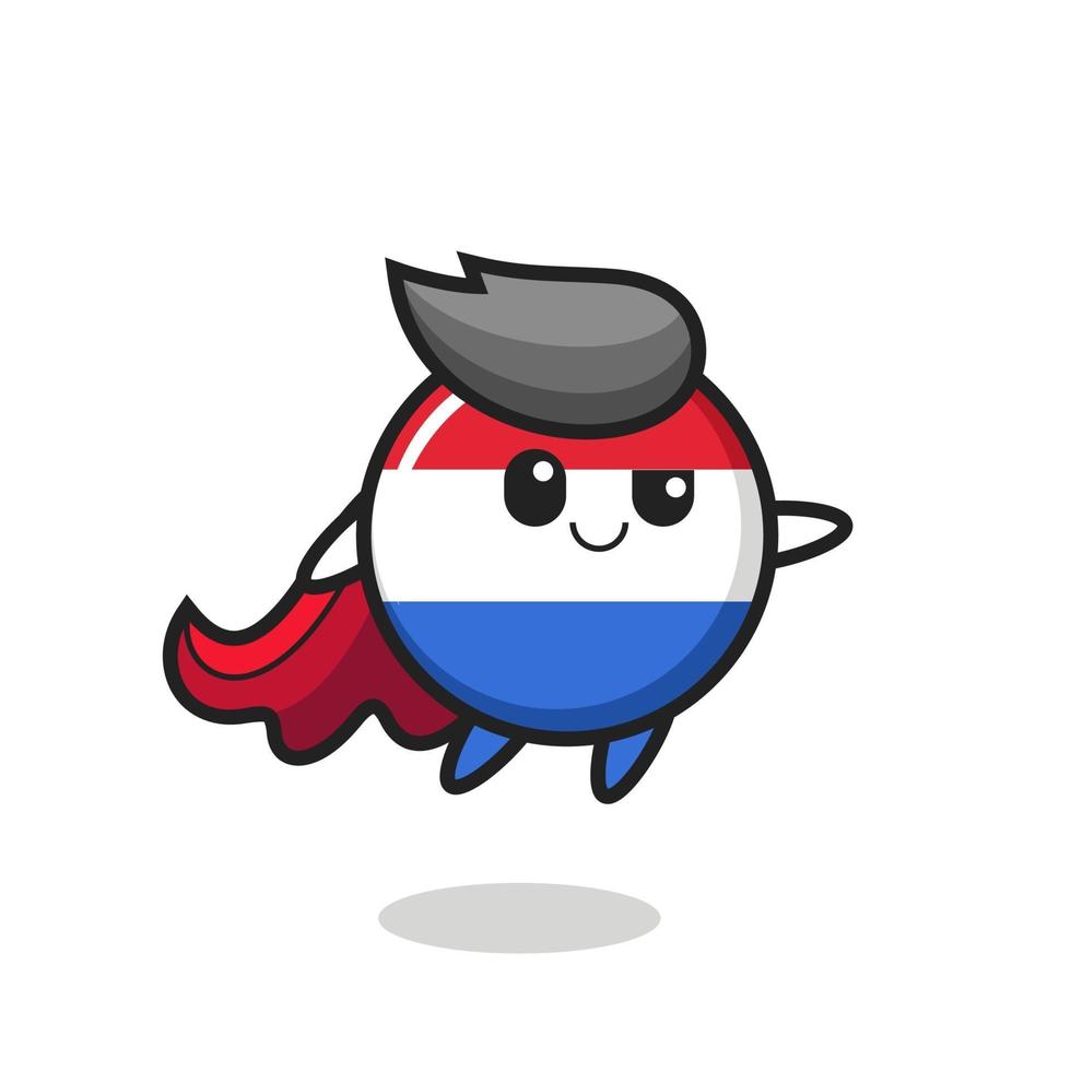 cute netherlands flag badge superhero character is flying vector