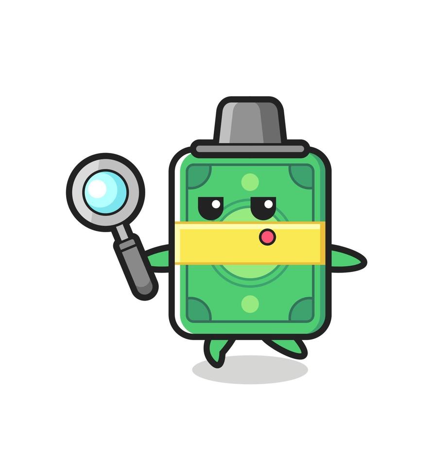 money cartoon character searching with a magnifying glass vector