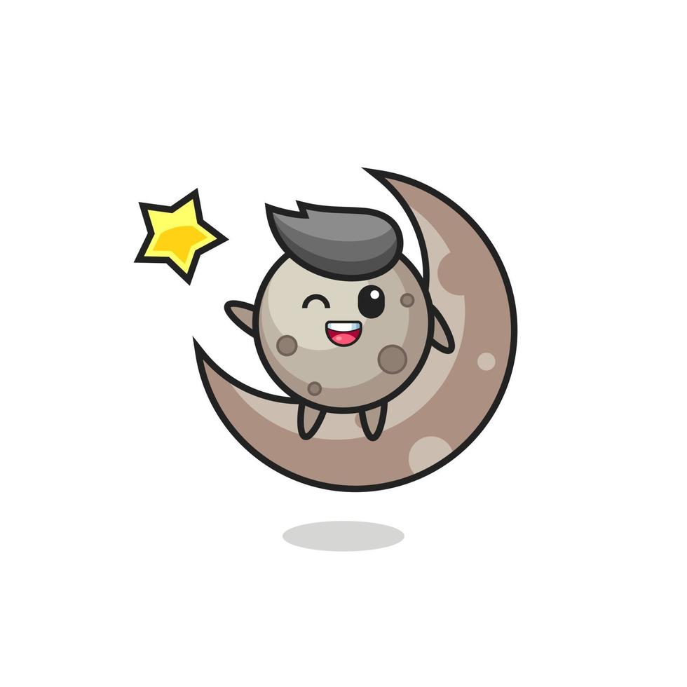 illustration of moon cartoon sitting on the half moon vector