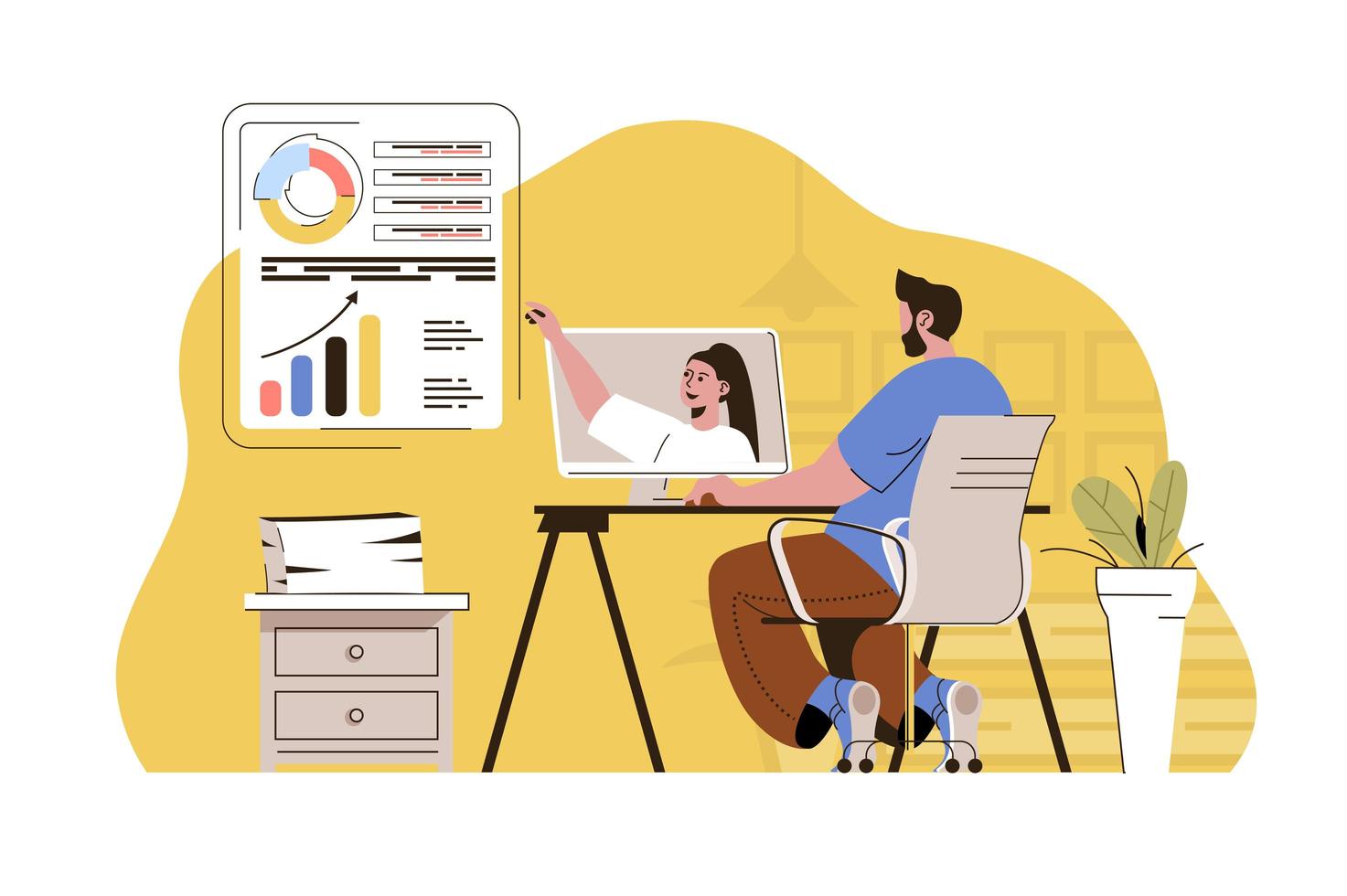 Video conference concept for website and mobile site vector