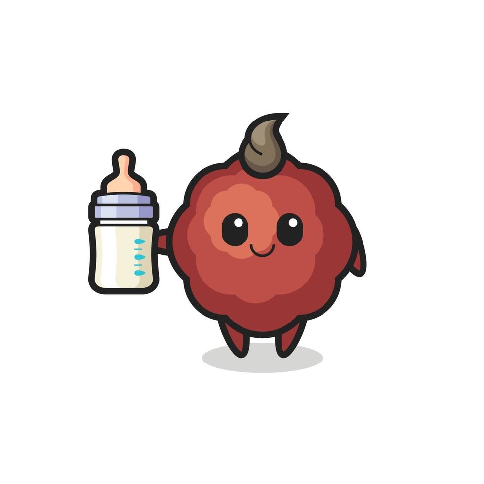 baby meatball cartoon character with milk bottle vector