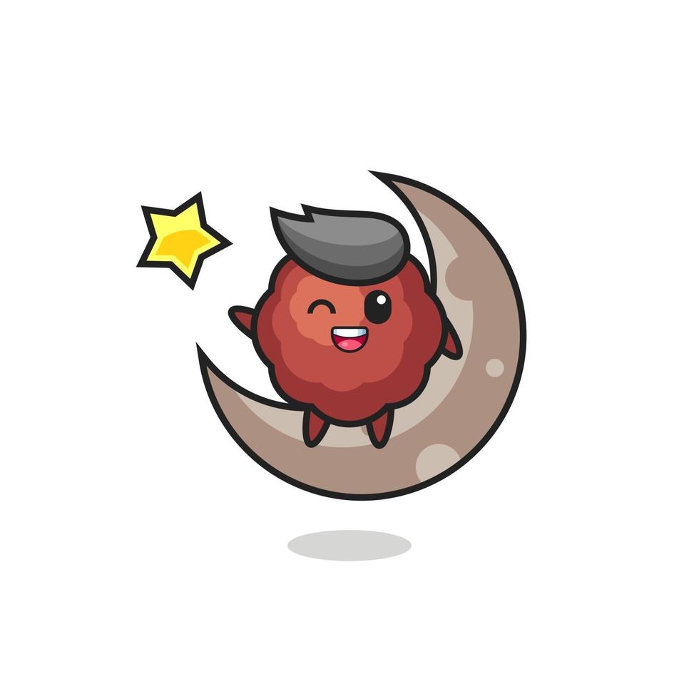 illustration of meatball cartoon sitting on the half moon vector