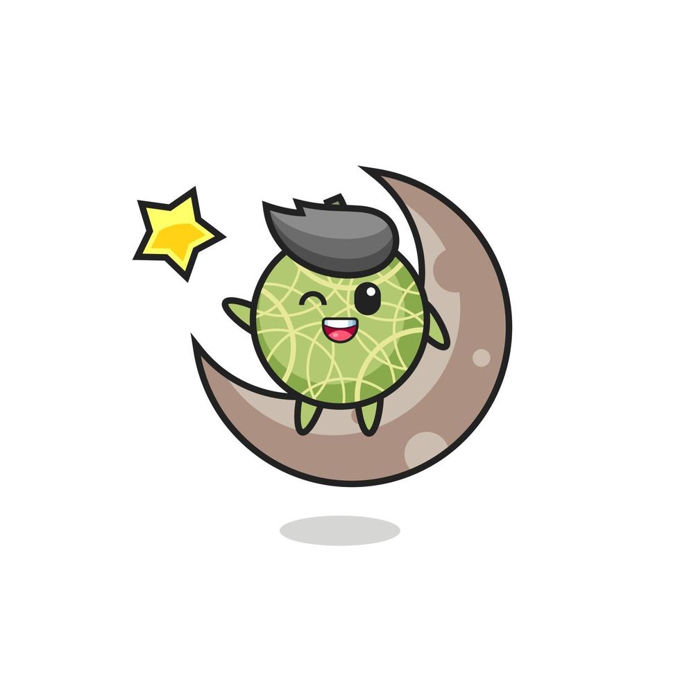 illustration of melon fruit cartoon sitting on the half moon vector