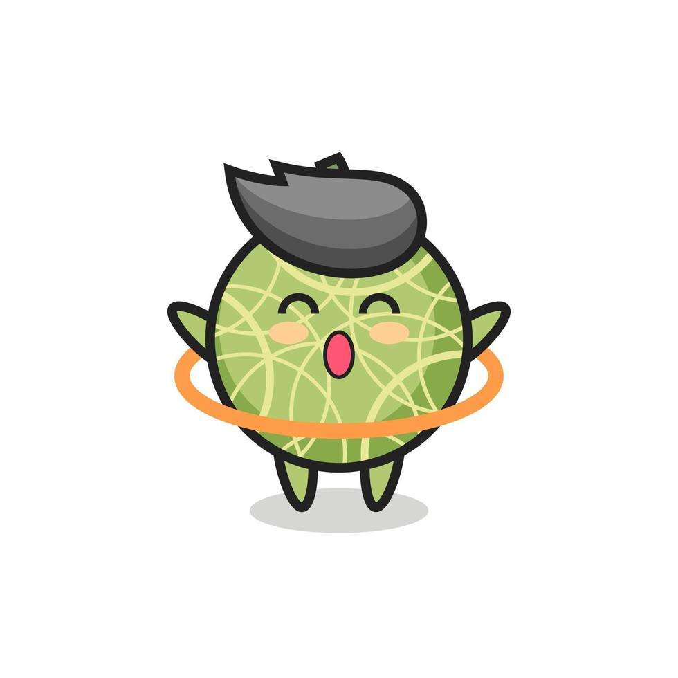 cute melon fruit cartoon is playing hula hoop vector