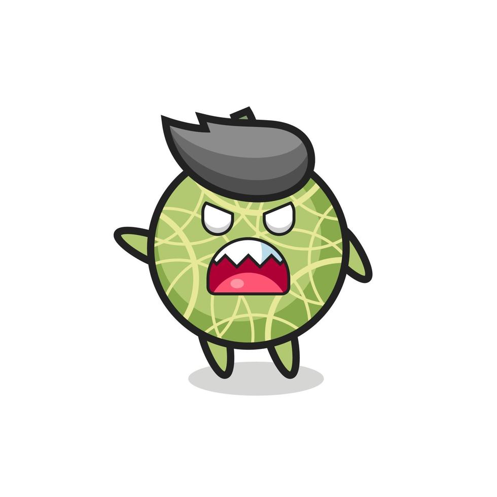 Cute dibujos animados de frutas de melón en una pose muy enojada vector