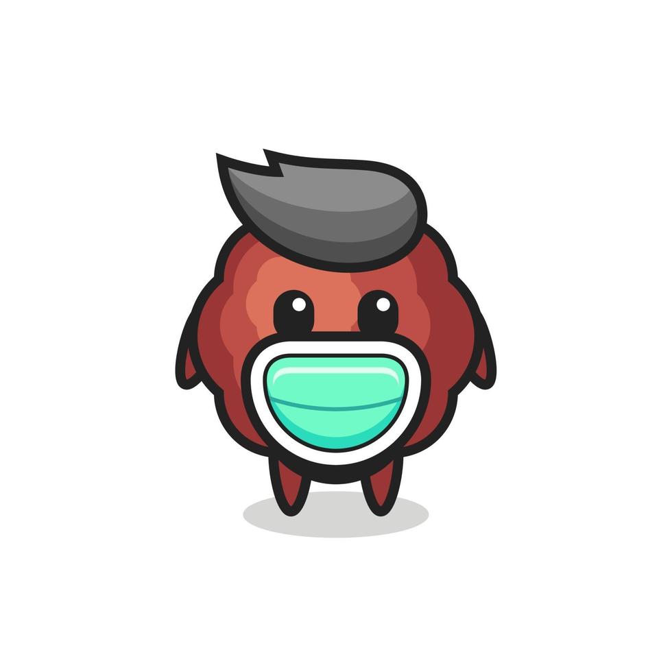 cute meatball cartoon wearing a mask vector