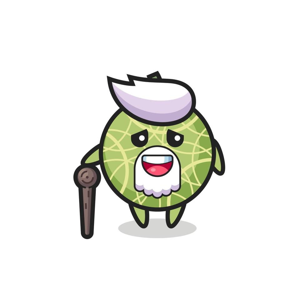 cute melon fruit grandpa is holding a stick vector