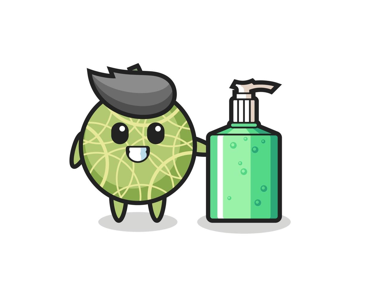 cute melon fruit cartoon with hand sanitizer vector