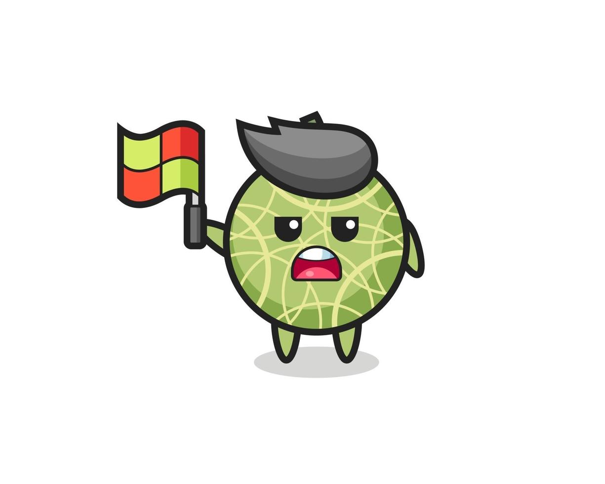 personaje de fruta de melón como juez de línea levantando la bandera vector