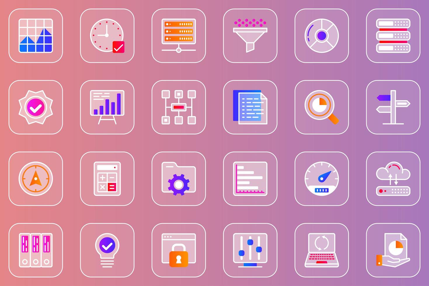 Big data analysis web glassmorphic icons set vector